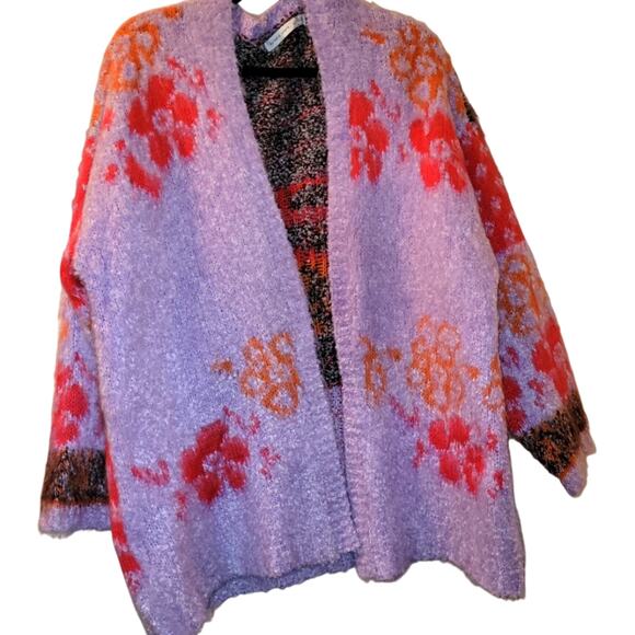 Oversized Floral Patterned Purple & Pink Open Front Cardigan Altard State Size S - Picture 1 of 6